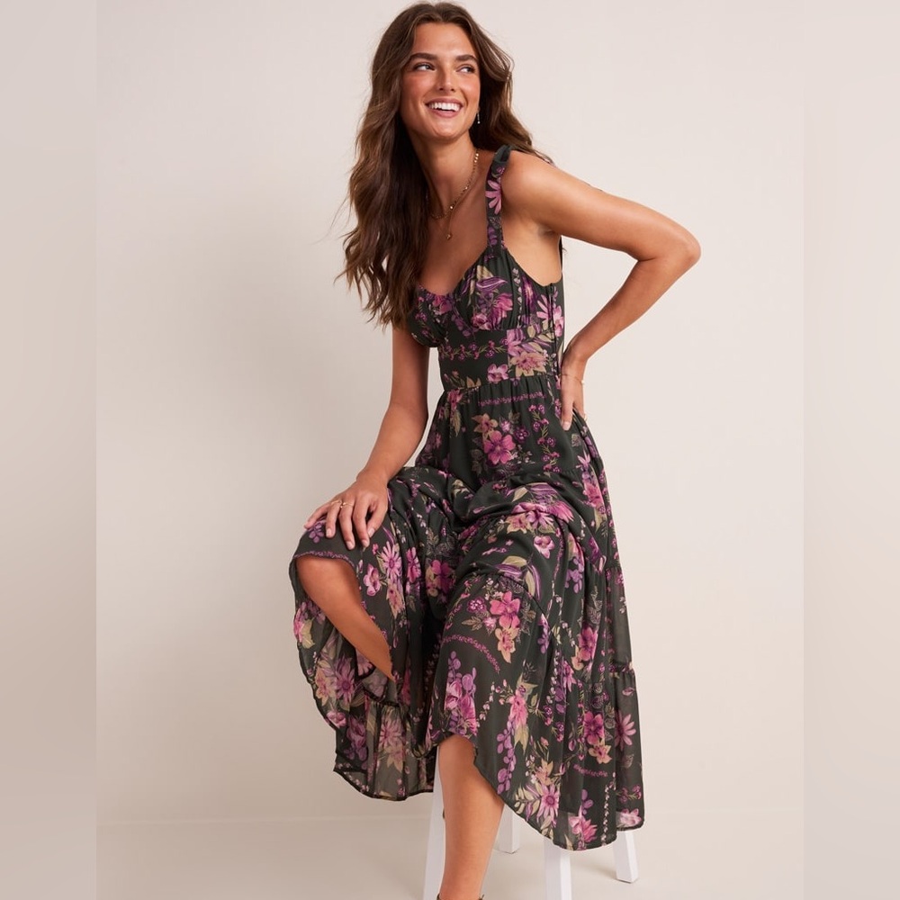Nina Floral Tiered Midi Dress